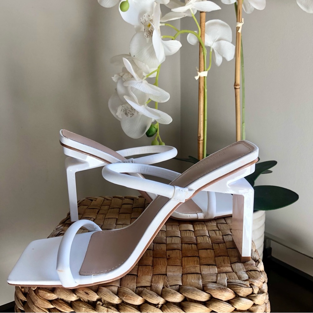 Forever 21 White Double-Strap Square-Toe Block Heels